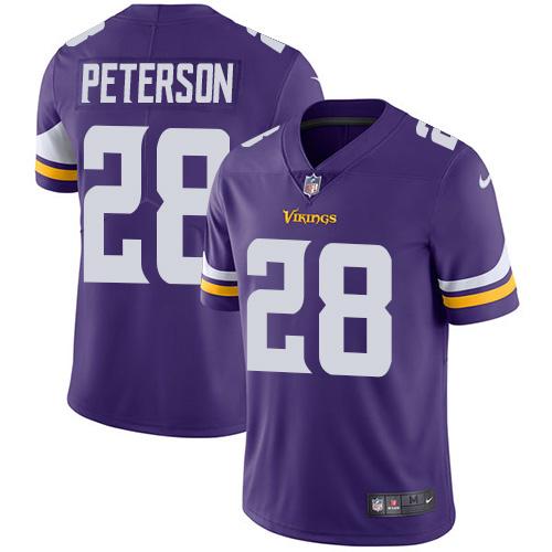 Nike Vikings #28 Adrian Peterson Purple Team Color Men's Stitched NFL Vapor Untouchable Limited Jersey - Click Image to Close